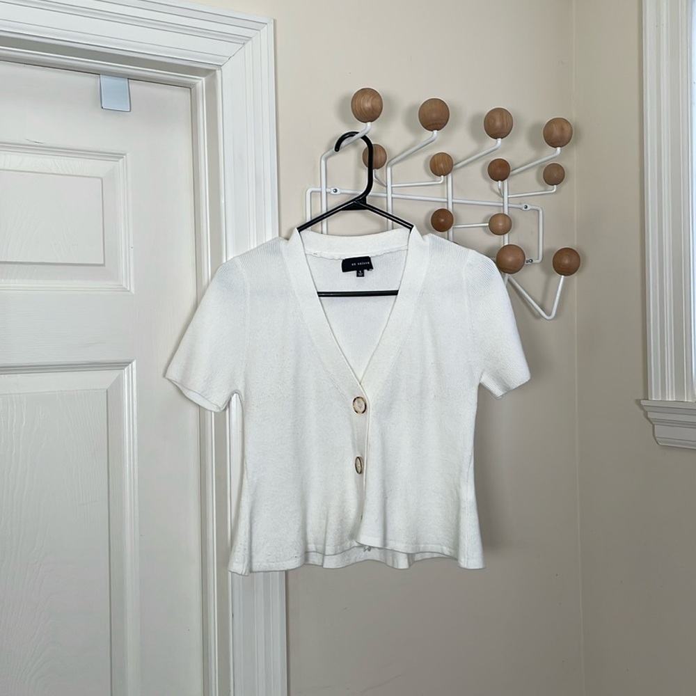 En Saison - Button Down Cardigan Sweater - White - Small